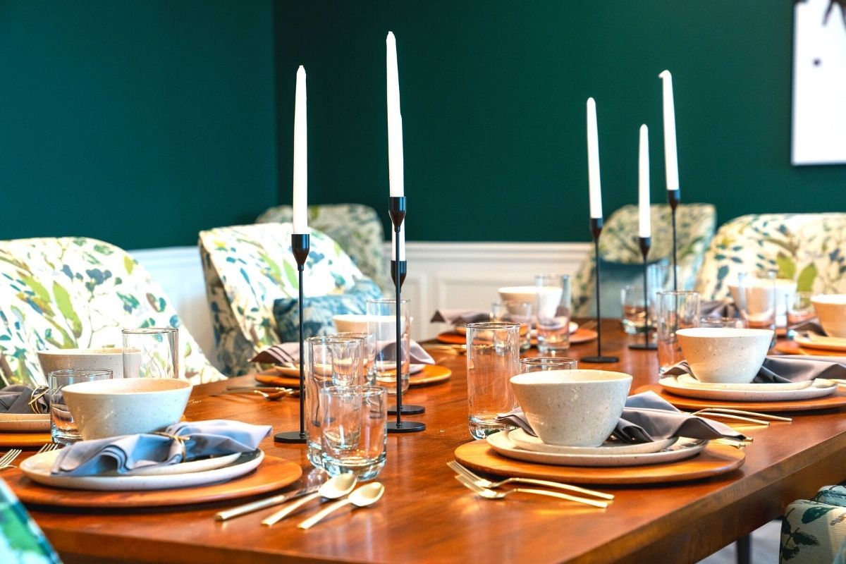 Dining table set with candles