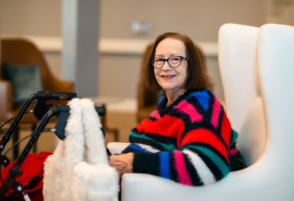 residents laughing together outside